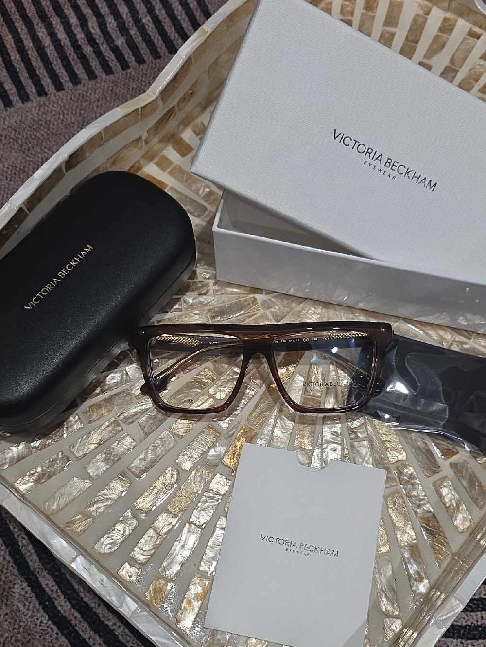 Victoria Beckham Brown Tortoiseshell Rectangular Eyeglasses